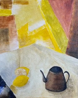 Still life with teapot and lemons